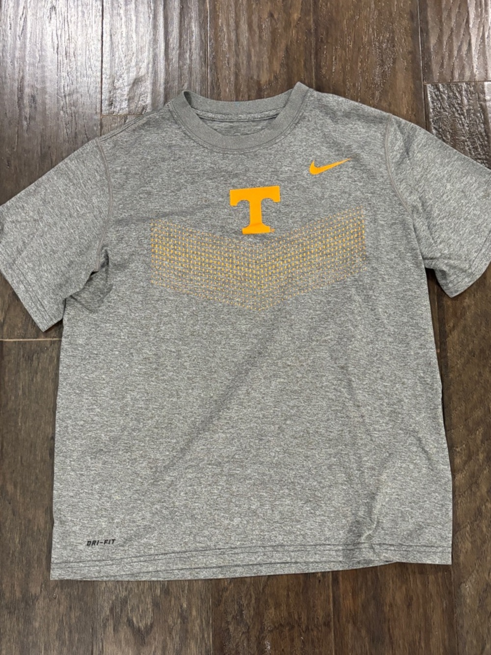 Nike Gray Short Sleeve Tee with Orange 'T' and Swoosh Youth Medium